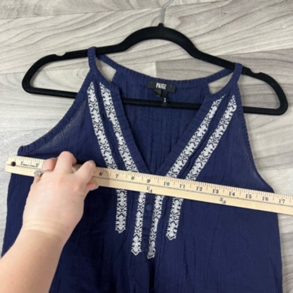 Paige Blouse Womens XS Blue White Tyra Sleeveless V Neck Embroidered Button Boho - Picture 10 of 11